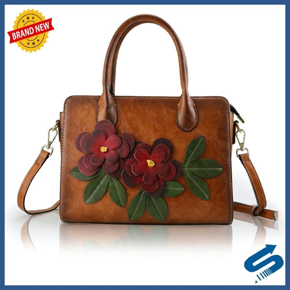 Genuine Leather Tote Crossbody Bag Adjustable Strap Multiple Compartments